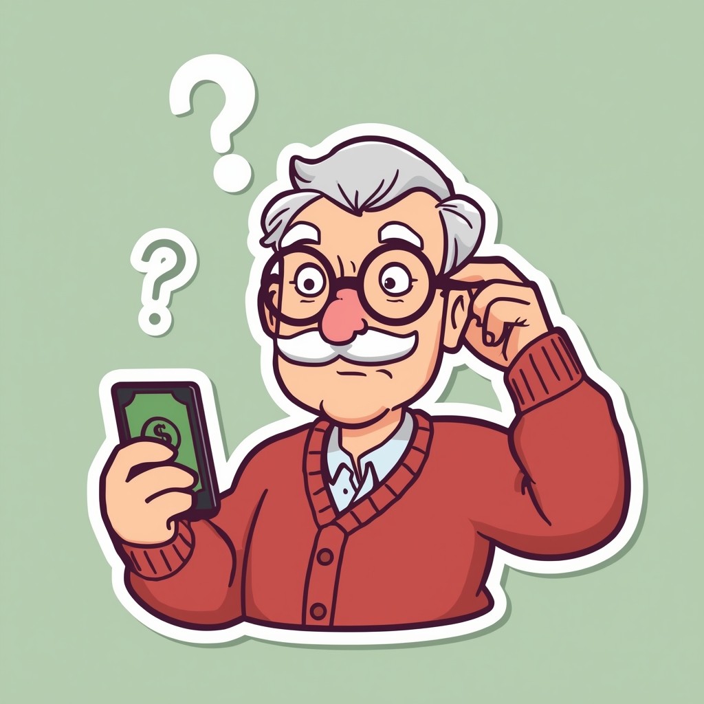 a confused grandpa looking at his phone